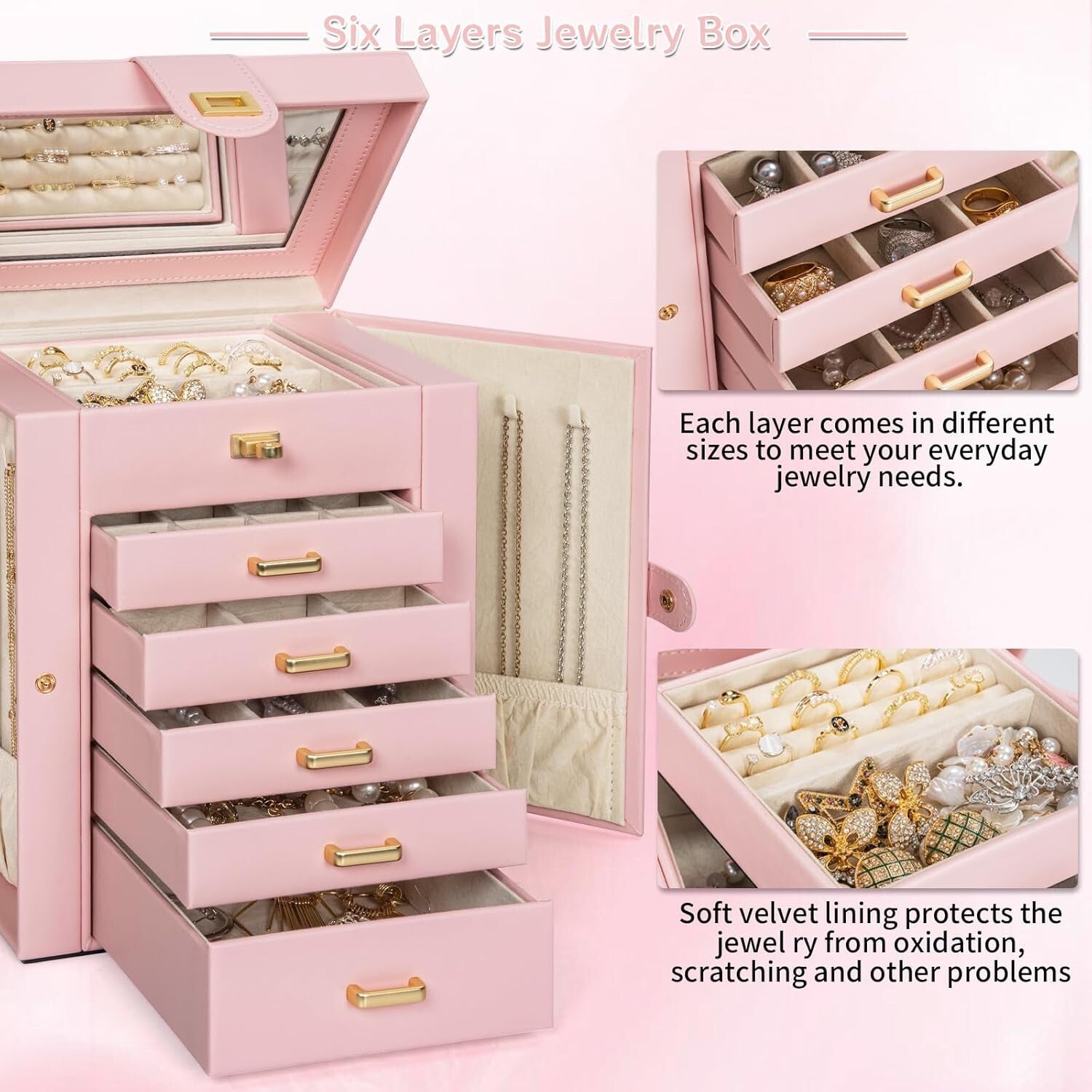 5-Drawer Jewelry Box with Large Mirror – Chic and Functional Organizer for Women