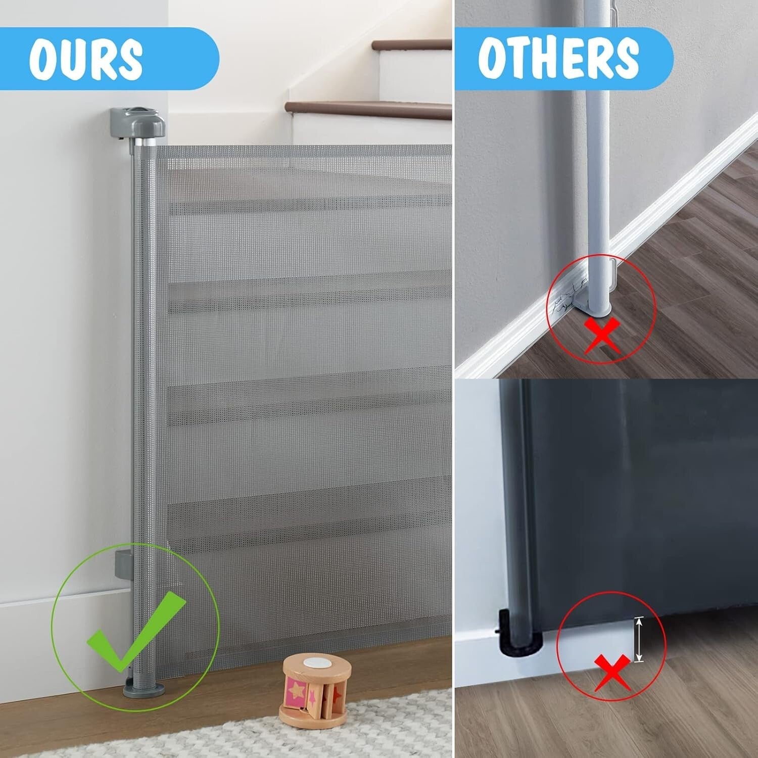 Space-Saving Retractable Mesh Gate - Ideal for Kids and Pets Indoors/Outdoors