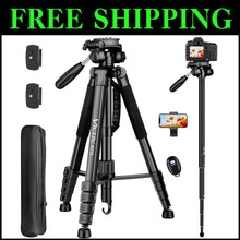 Load image into Gallery viewer, 360° Panning 72" Tripod: Heavy Duty &amp; Portable Photography Stand for All Cameras