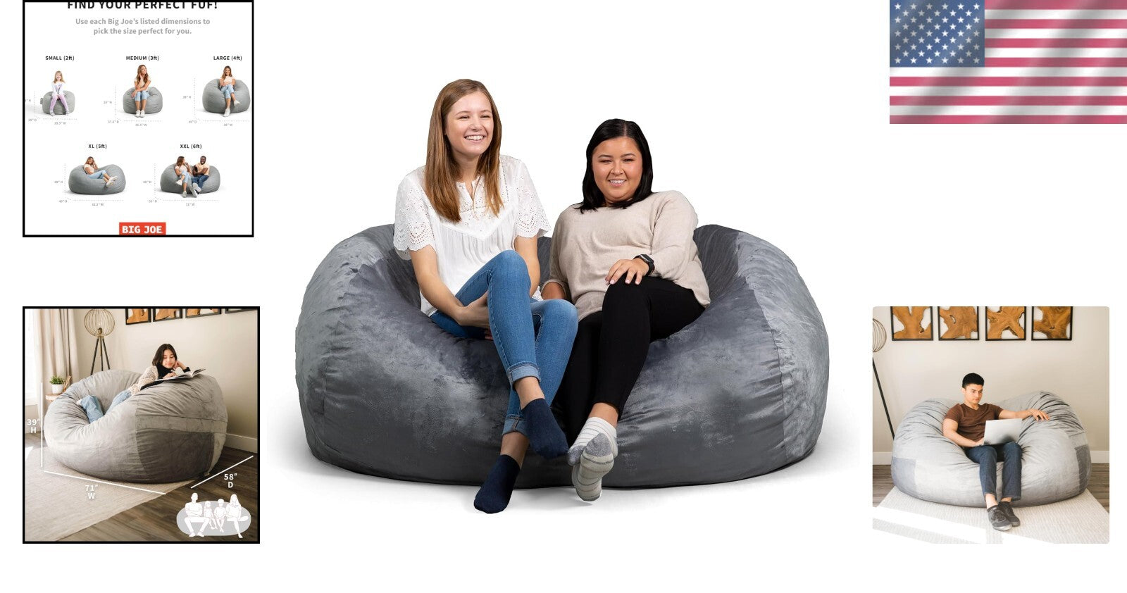 Soft Polyester Grey Bean Bag Chair - 6ft Amorphous Comfort for Gaming & Lounging