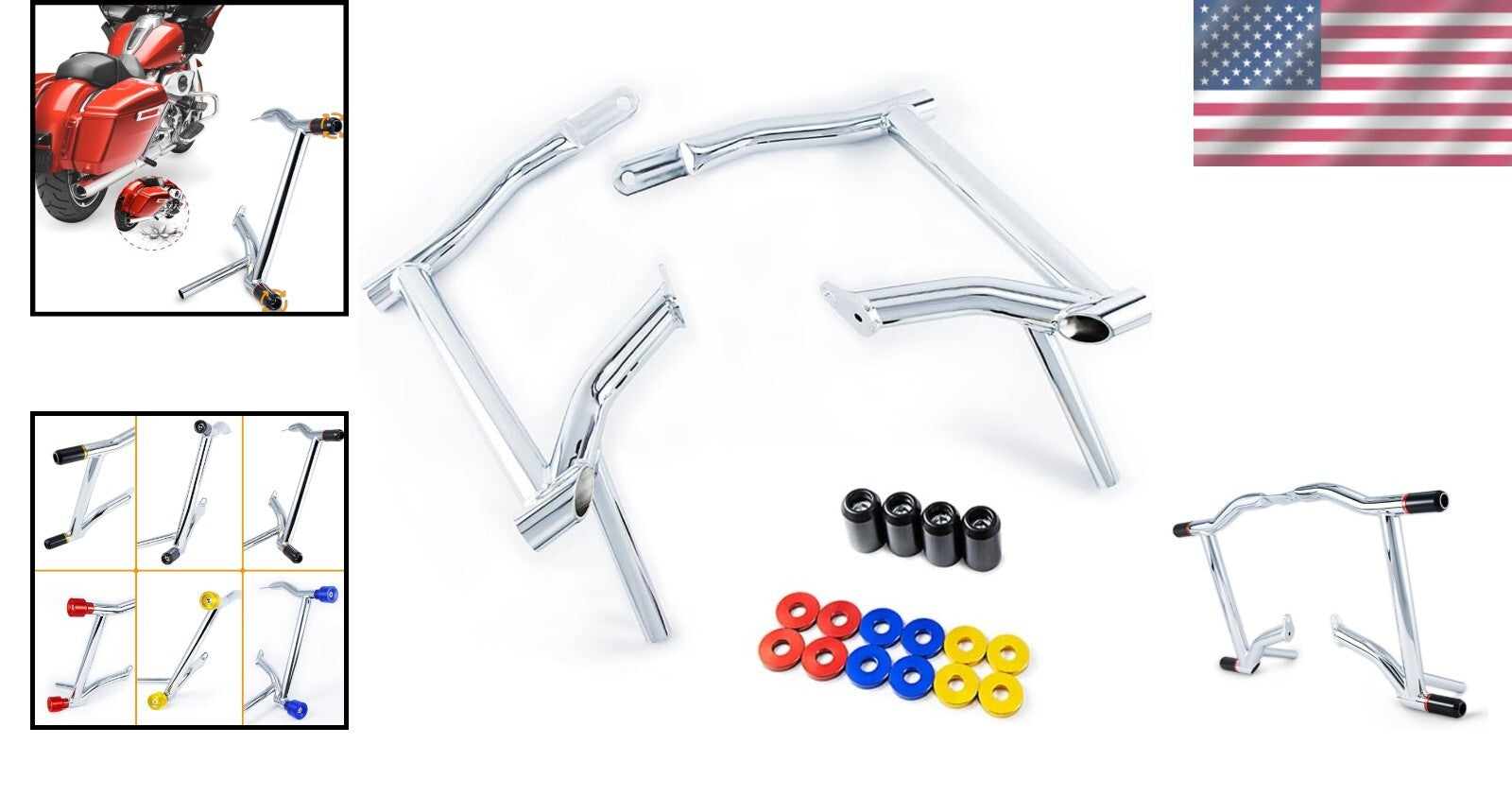 Adjustable Chrome Saddle Bag Protection Set for 2009-2025 Harley Davidson Bikes