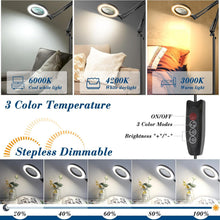 Load image into Gallery viewer, Stepless Dimmable 10X Magnifying Floor Lamp with 3 Color Modes &amp; LED Light