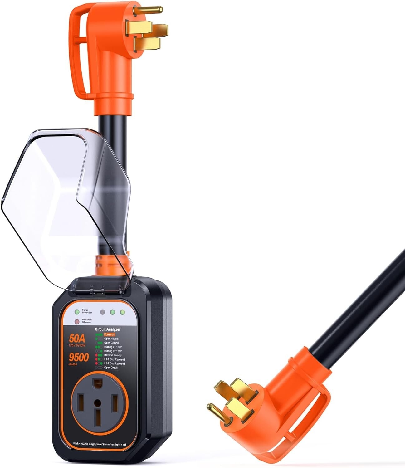 50 Amp Waterproof Surge Protector for RV with Circuit Analyzer - 9500 Joules