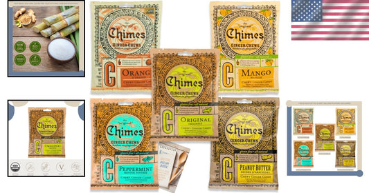 Chimes Ginger Chews Large 5 Flavor Variety Pack - Vegan & Gluten-Free Delight