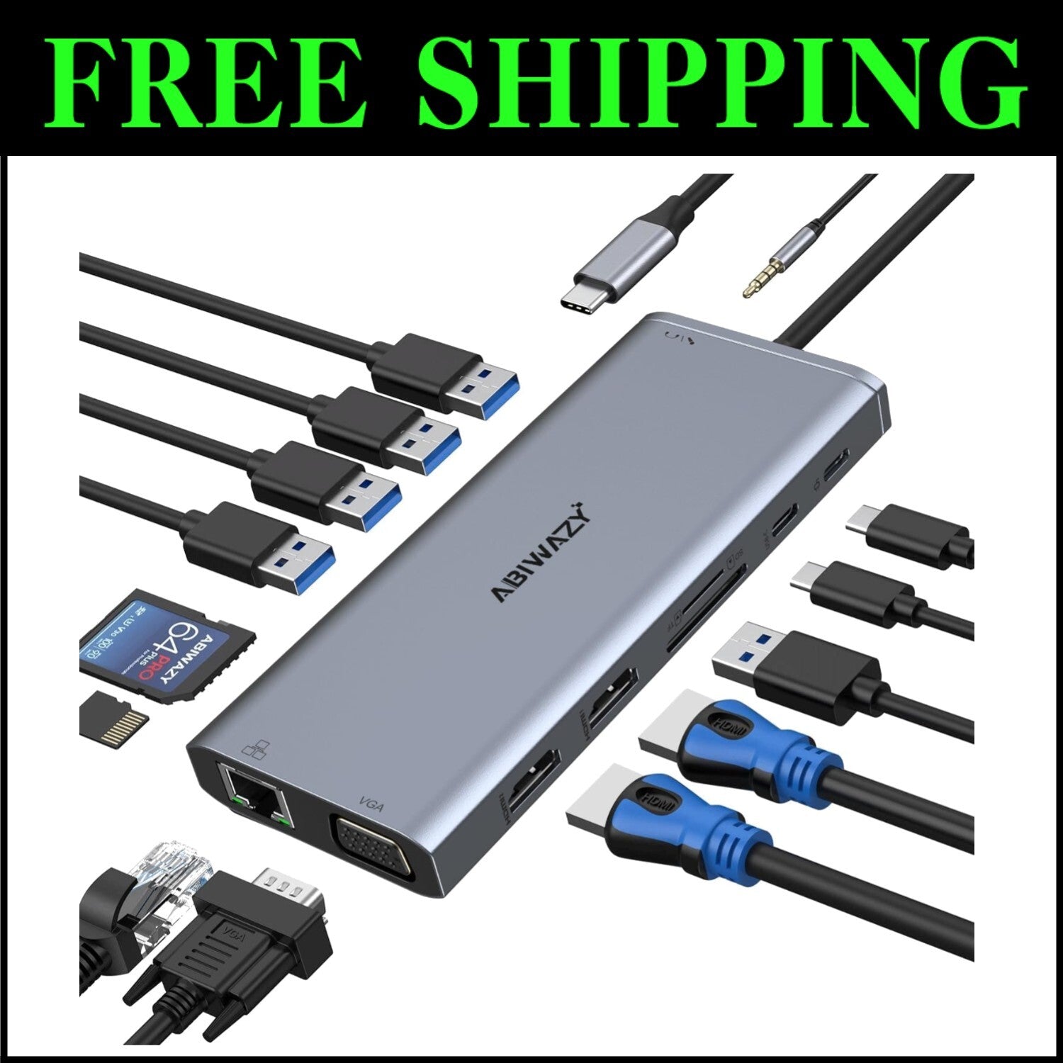 14-in-1 USB C Hub with Dual 4K HDMI & Gigabit Ethernet for Maximum Efficiency