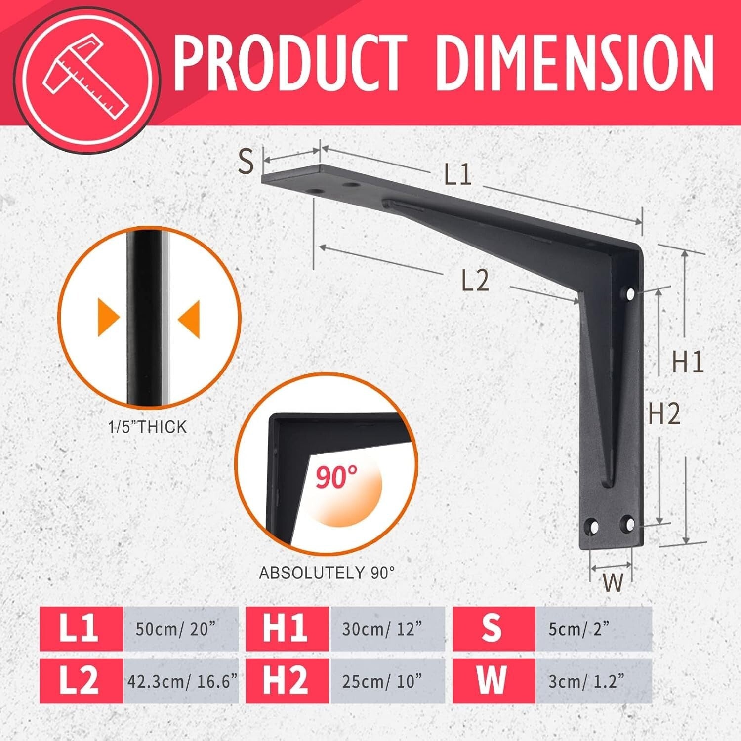 Pack of 4 Heavy-Duty Corner Brackets, 20” Black Steel Design for Stylish Support