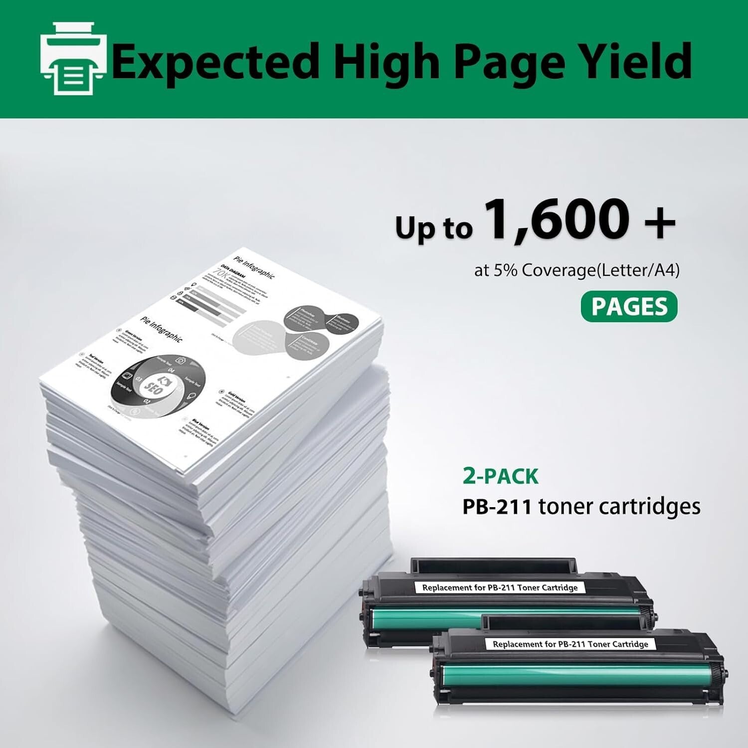 Upgraded Pantum PB-211 Toner Cartridge - 2 Pack with Precision Chip Technology