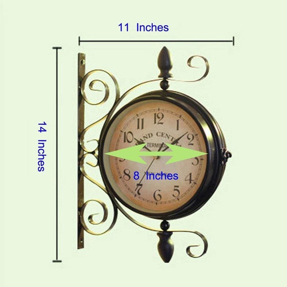 Chic 8-Inch Double-Sided Retro Station Wall Clock – Silent Wrought Iron Design
