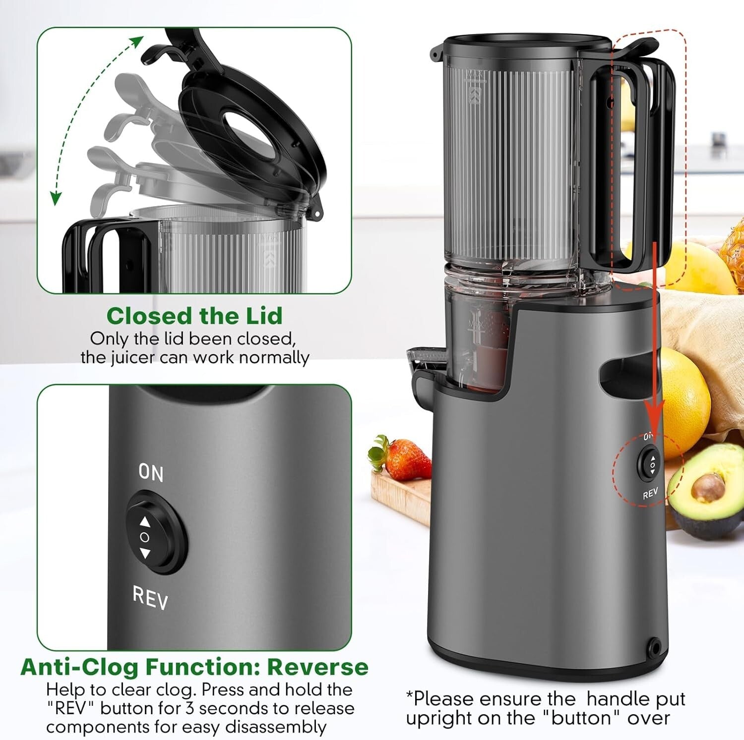 Efficient & Safe Masticating Juicer - 1.6L Capacity Cold Press Juicer in Black