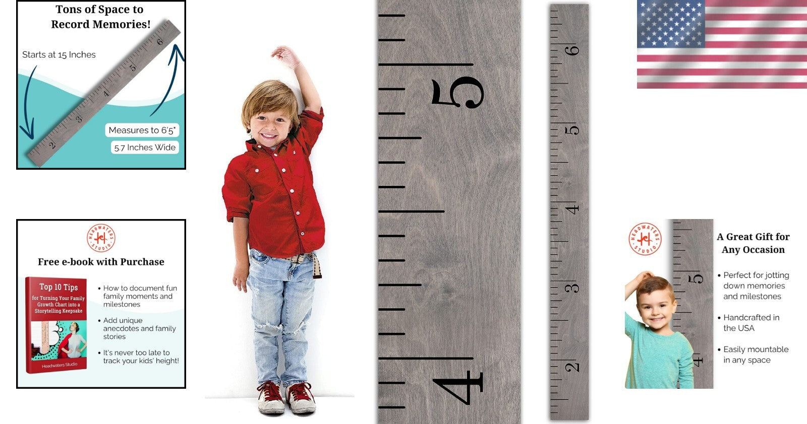Durable 63" Wooden Growth Chart for Kids – Rustic Height Measurement Chart