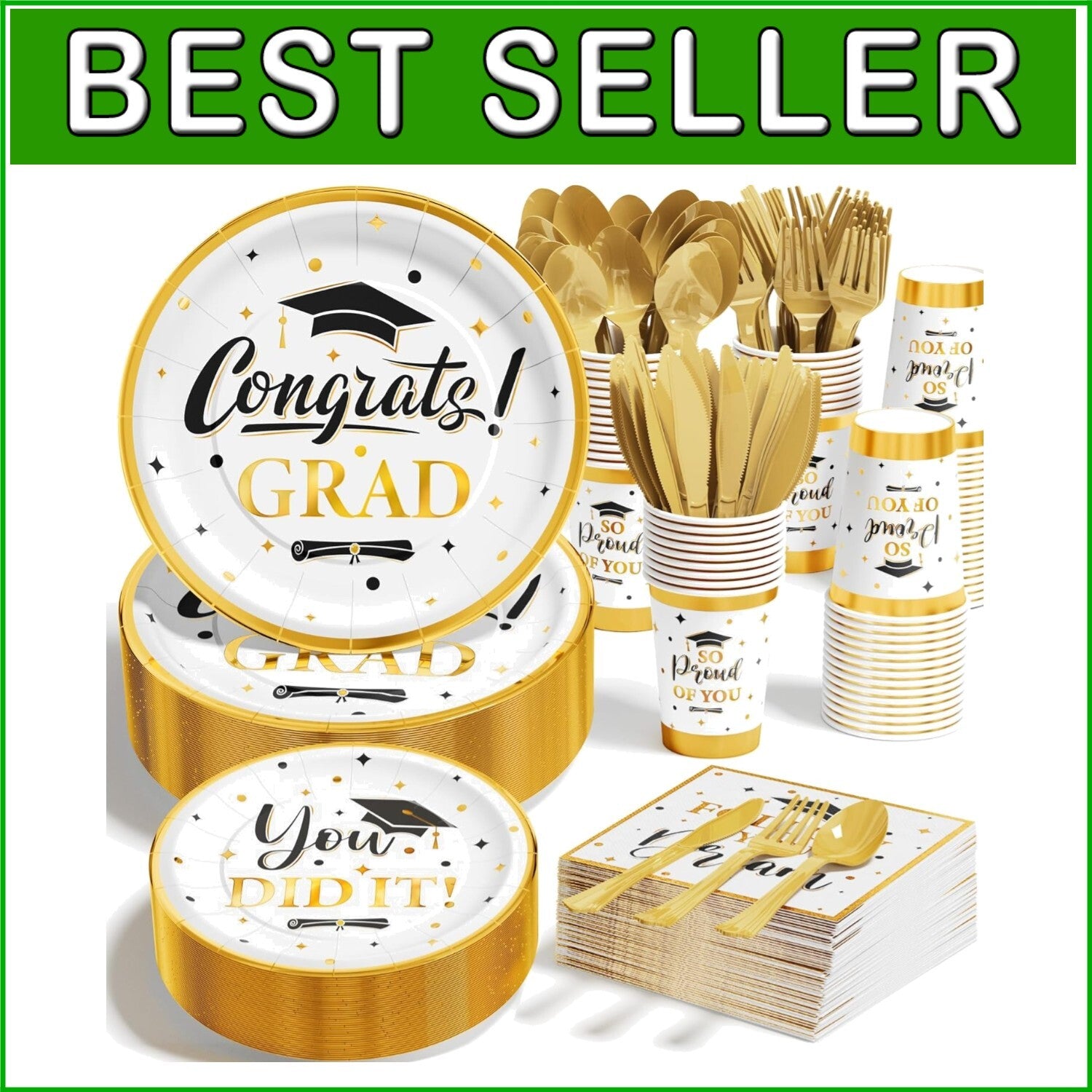 Elegant Graduation Party Supplies Set - 350 PCS for Class of 2025 Celebration