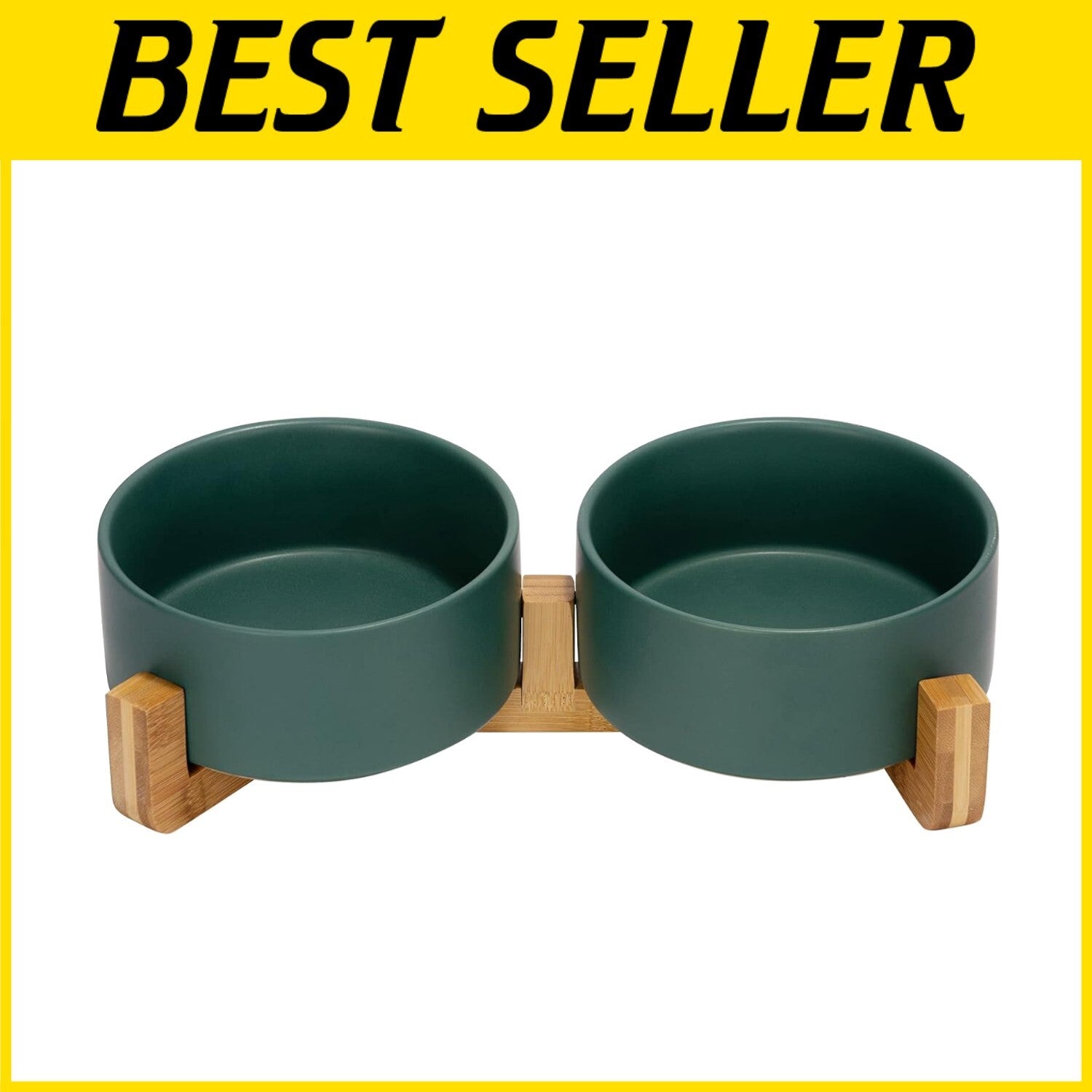 Elegant Ceramic Dog and Cat Bowl Set with Non-Slip Wooden Stand - 3.6 Cups