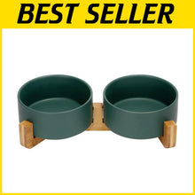 Load image into Gallery viewer, Elegant Ceramic Dog and Cat Bowl Set with Non-Slip Wooden Stand - 3.6 Cups
