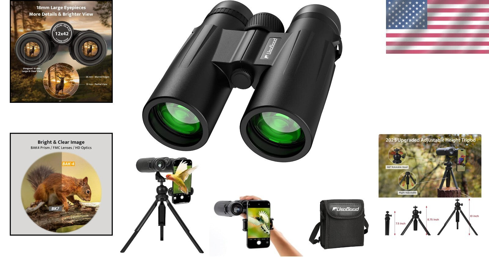 Advanced 12x42 Binoculars for Adults - Waterproof with High Clarity and Tripod