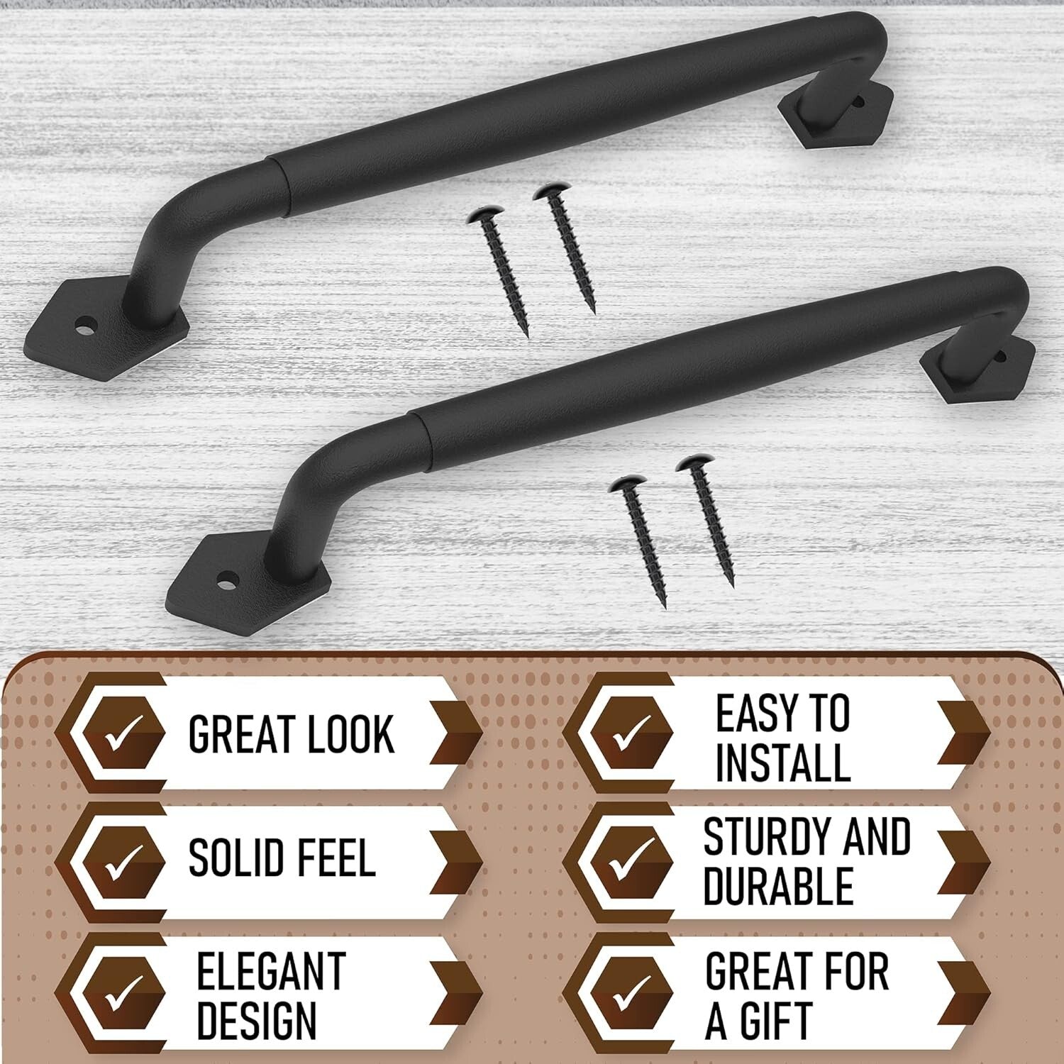 2-Pack 12-Inch Rustic Black Steel Sliding Barn Door Handles - Easy Install