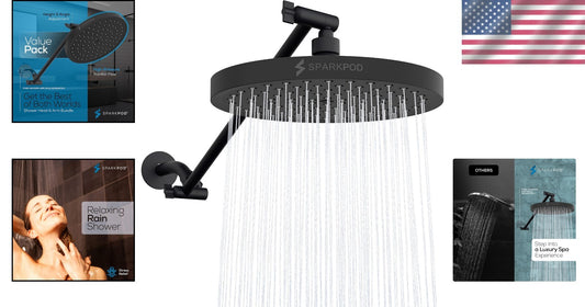 Brushed Matte 8" Rain Shower Head with Rotating Extension Arm - Easy Install
