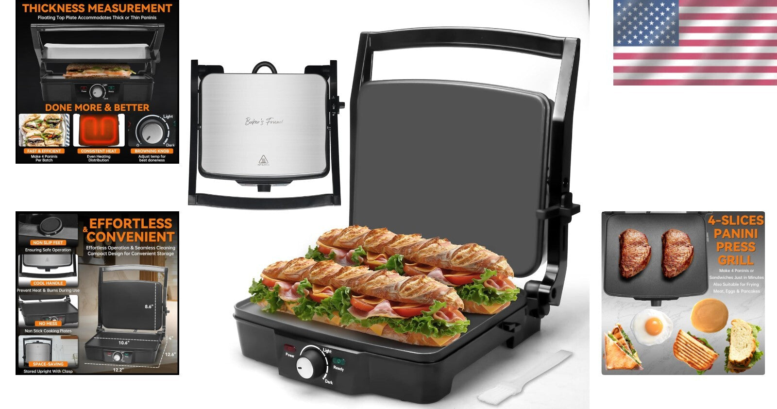Family-Friendly Panini Maker & Grilled Cheese Machine with Recipe Book Included
