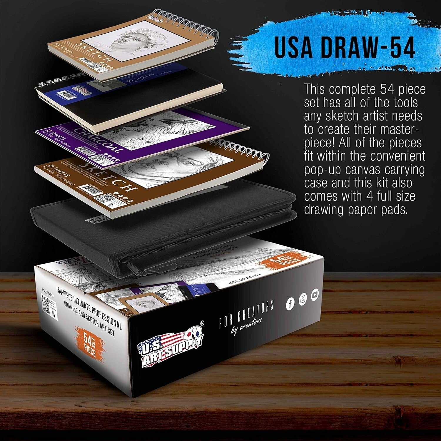 54-Piece Sketching Set in Pop-Up Carry Case - Ideal for Passionate Artists