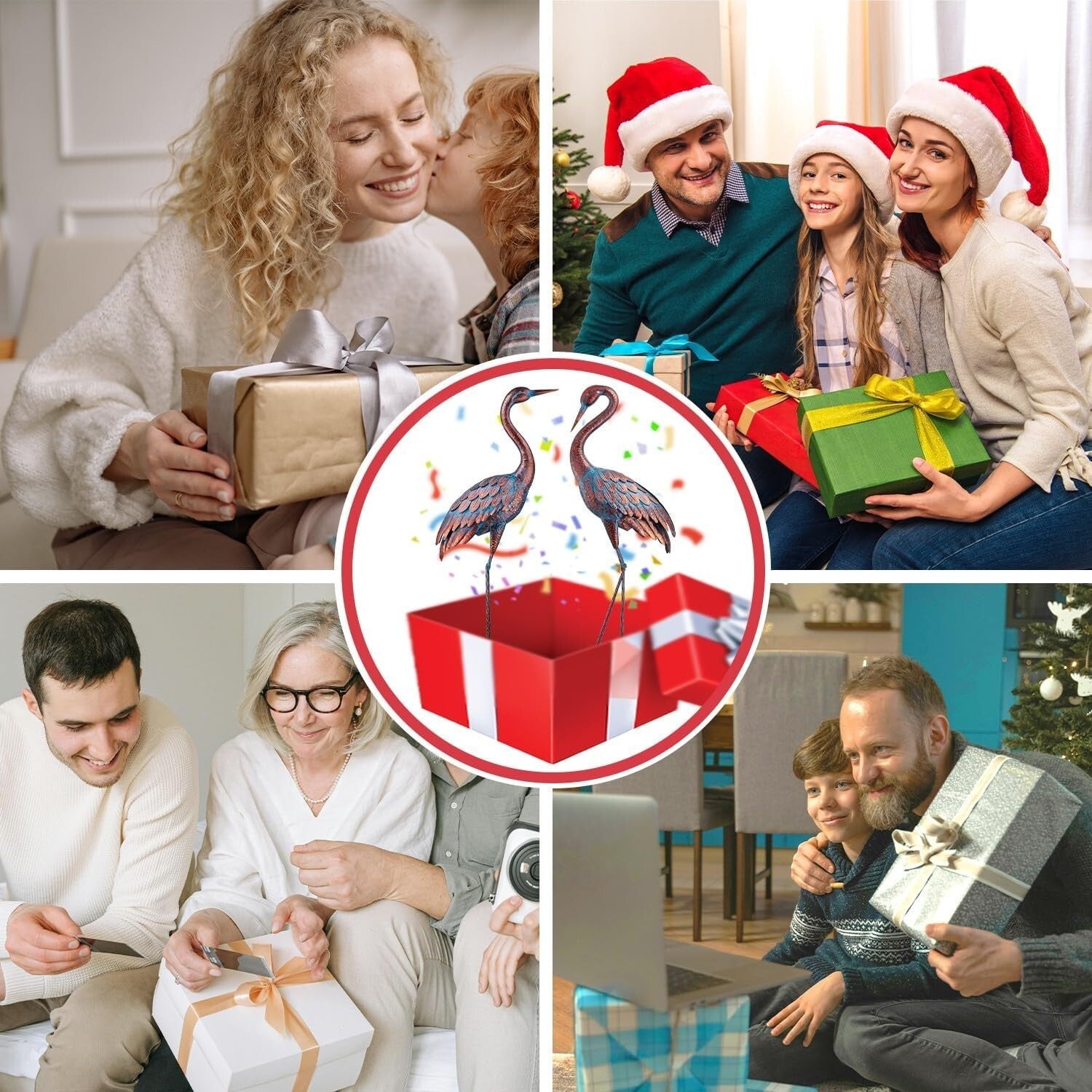 Lifelike Patina Metal Crane Sculpture Set - 47-48 Inch Yard Art Collection