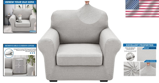 Super Stretch Jacquard Chair Covers for Living Room - 2-Piece Silver Grey Set