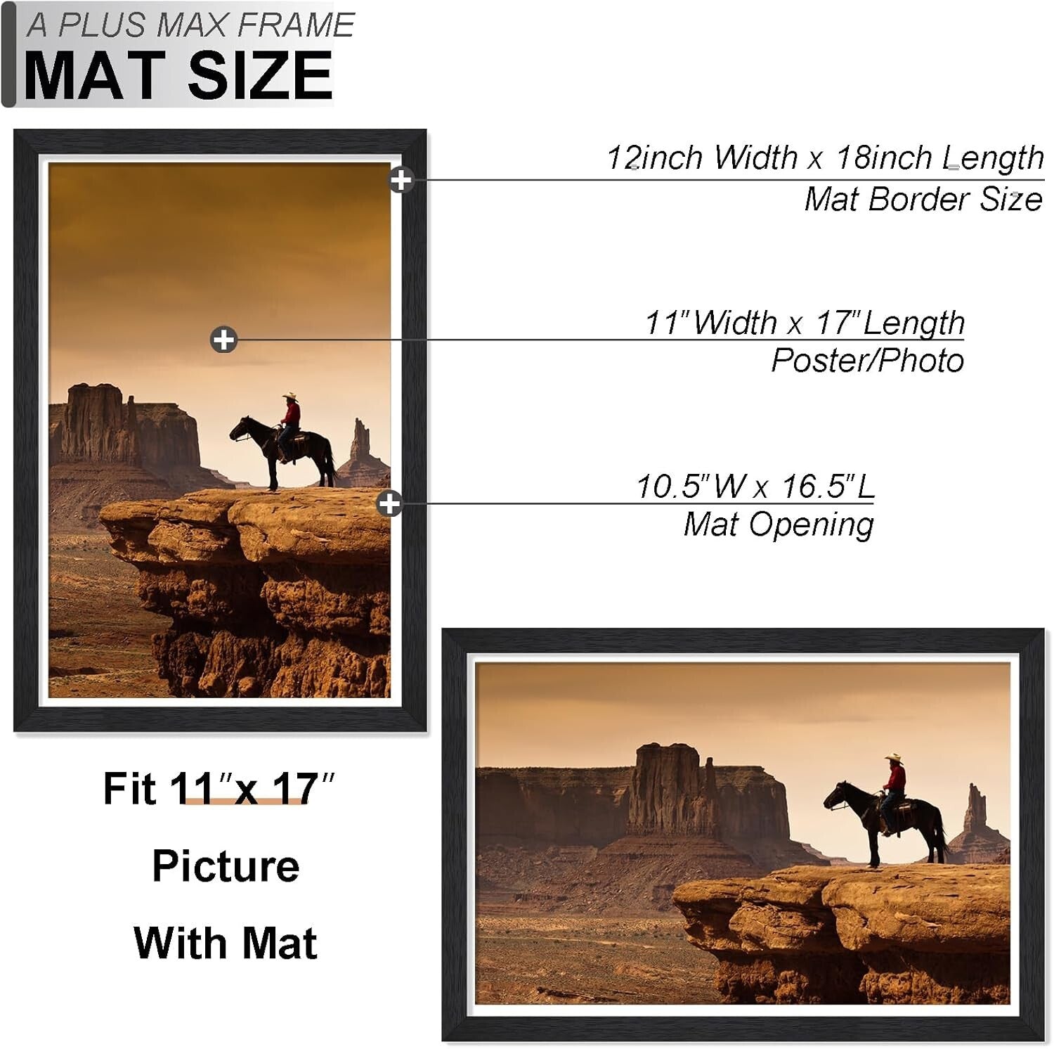 Elegant Set of 6 Black 12x18 Picture Frames with Stylish Wood Grain Finish