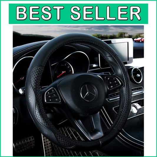 Anti-Slip Black Leather Steering Wheel Cover - Perfect Fit for 15 Inch Wheels