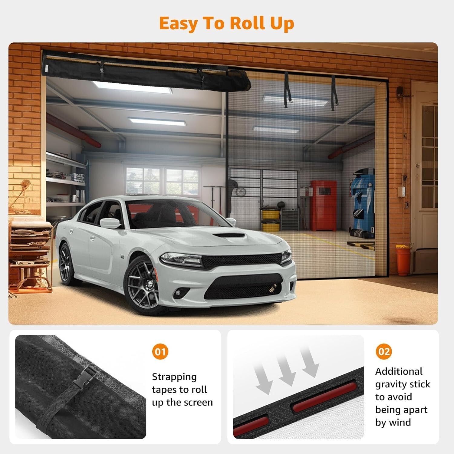 Retractable Magnetic Mesh Garage Door Screen 9x8 Ft - Hands-Free Ventilation