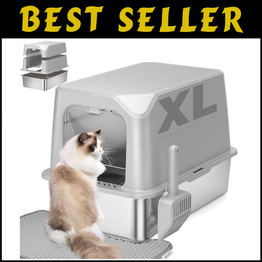 Anti-Leak Extra Large Cat Litter Box with Lid - Ideal for High-Urinating Cats