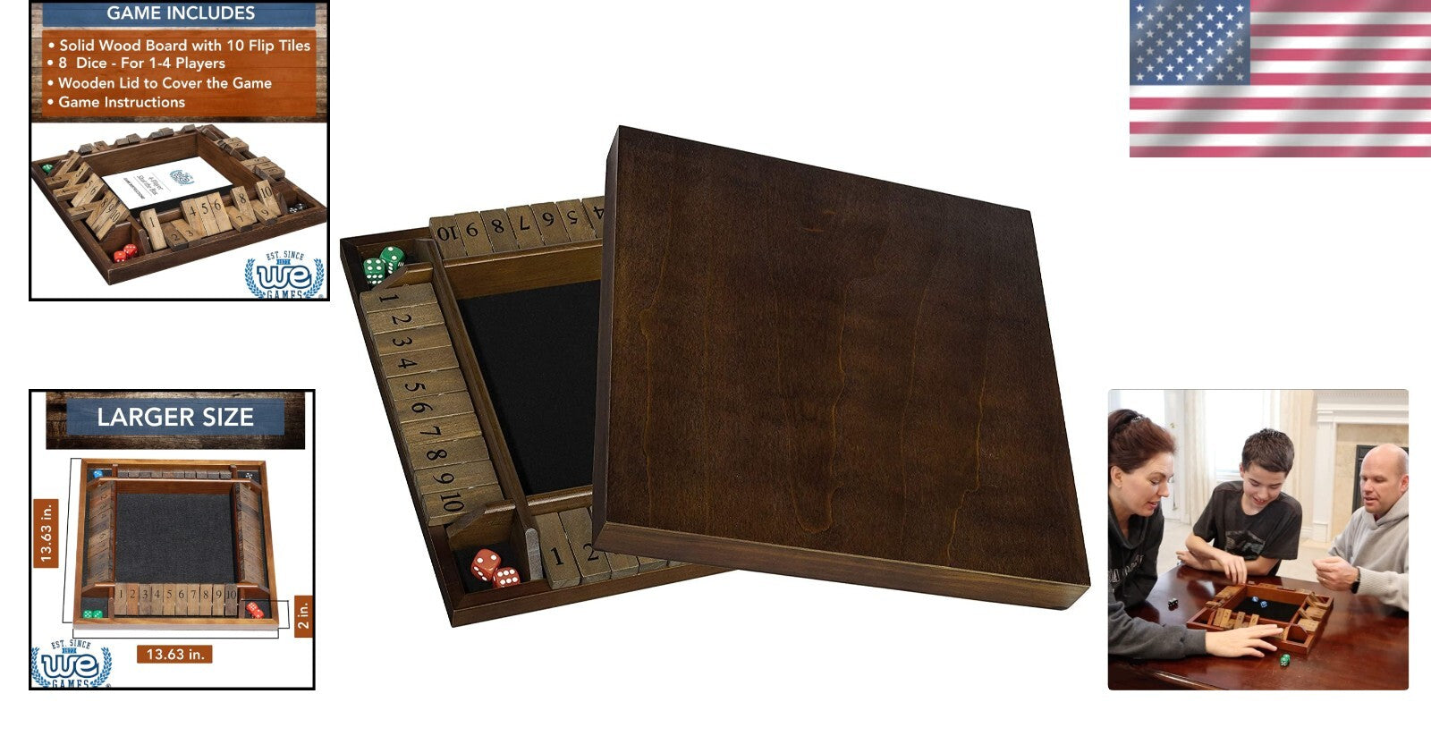 Premium 4-Player Shut The Box Game - Heirloom Quality with Velveteen Surface