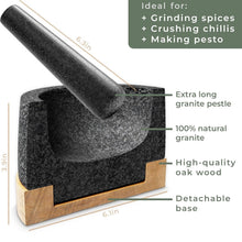 Load image into Gallery viewer, Extra Large Granite Mortar and Pestle Set - Oak Wood Base for Scratch Protection