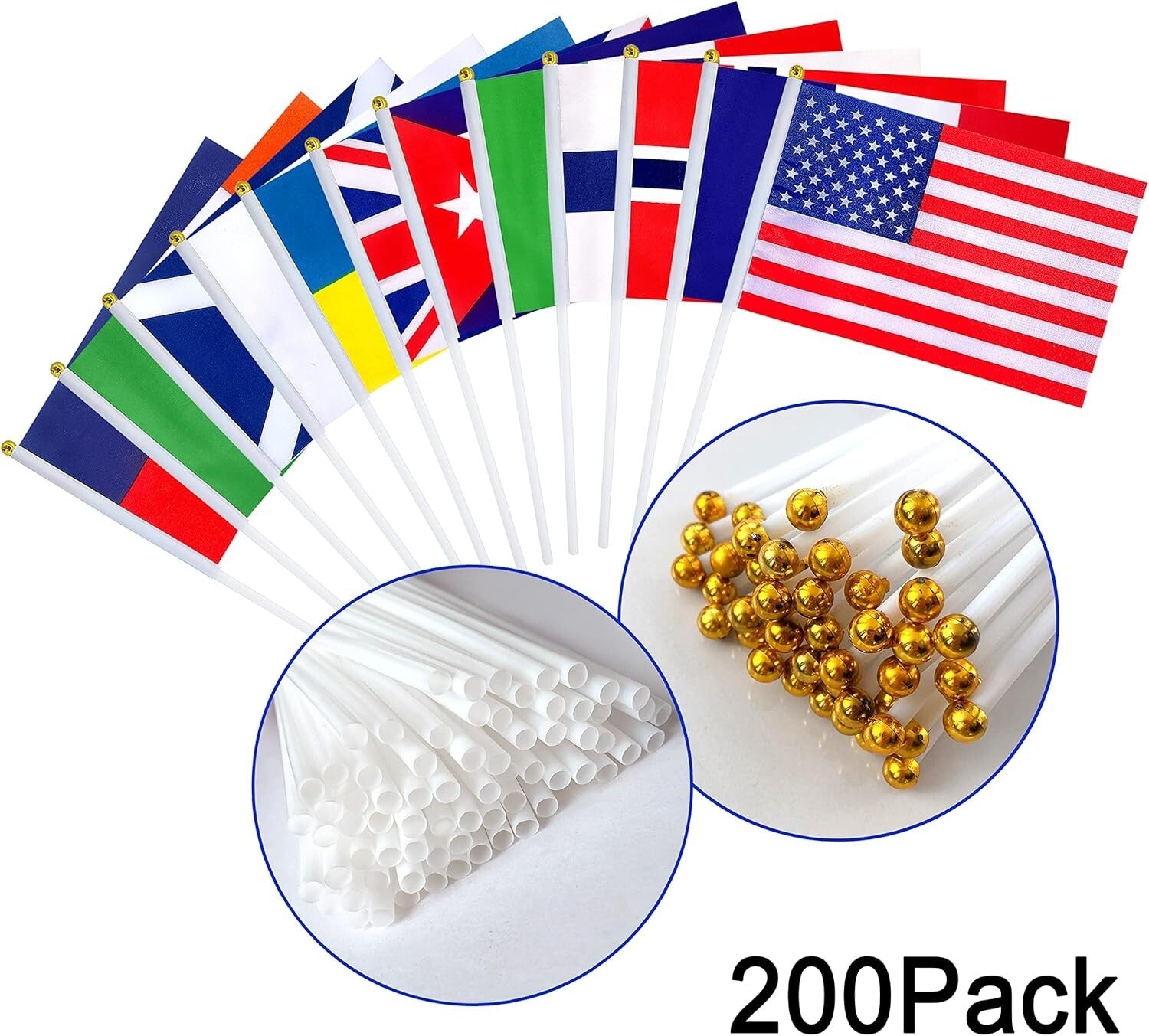 Durable Weather-Resistant 200 Country Flags on Sticks - Perfect for Celebrations