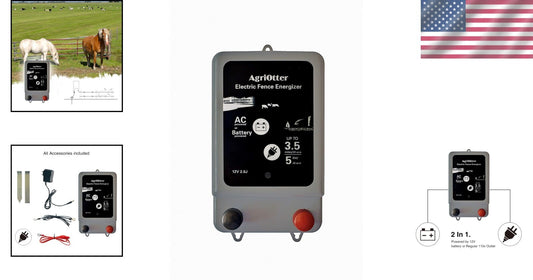 Dual Power Electric Fence Energizer: 10000V 2J Pulse for 20 Acre Protection