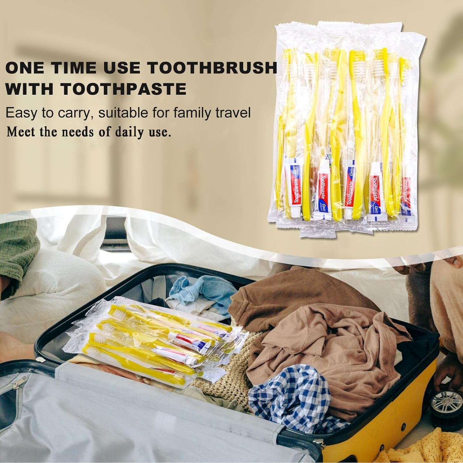 200 Pack Disposable Travel Toothbrushes with Mini Toothpaste - Individually W...