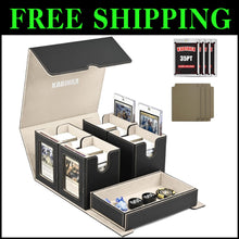 Load image into Gallery viewer, 5 in 1 MTG Commander Card Deck Box - Black Gold, Fits 400+ Cards, Dice Tray