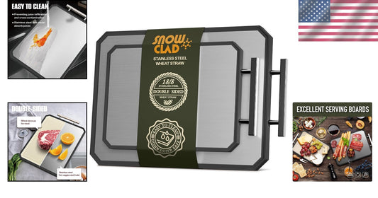 Stylish Double-Sided Cutting Board - Stainless Steel 16" x 11" with Juice Groove