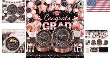Load image into Gallery viewer, Complete 2025 Graduation Celebration Kit - 245 PCS in Black, Pink &amp; Rose Gold