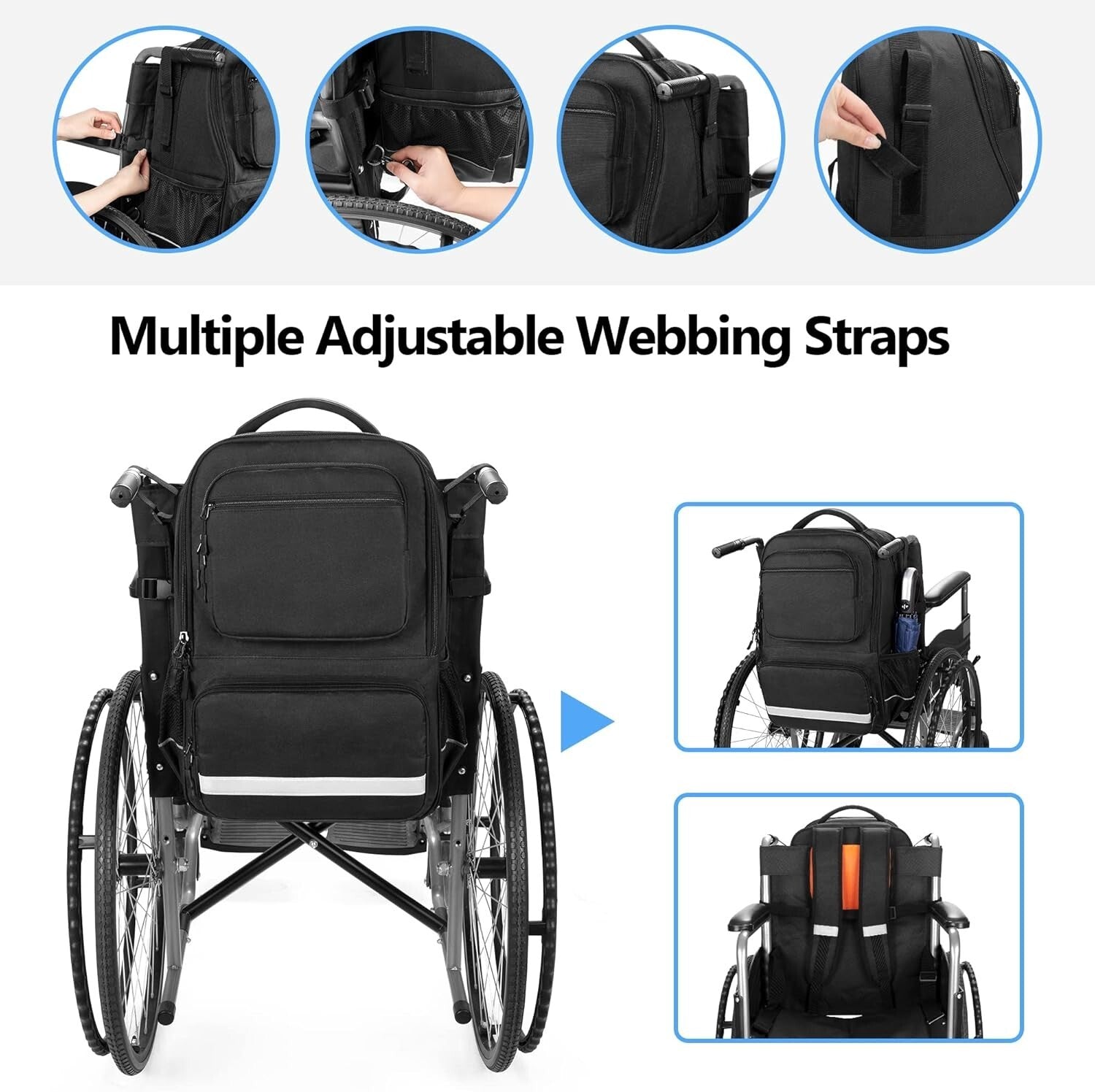 Functional Wheelchair Backpack w/ Insulated Pocket & Adjustable Stability Straps