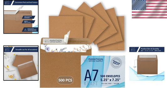 500 Self-Sealing A7 Kraft Mailing Envelopes - Ideal for Cards & Invitations