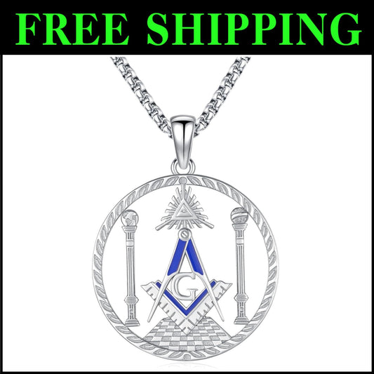 Unisex Freemason Necklace - Sterling Silver Valknut Amulet with Adjustable Chain