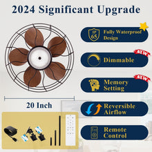 Load image into Gallery viewer, Quiet 20'' Outdoor Ceiling Fan with 3-Color Lighting – Remote Control for Patios