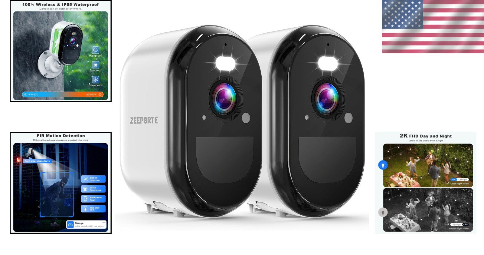 AI-Powered 2K Outdoor Security Cameras with Rechargeable Battery & Night Vision