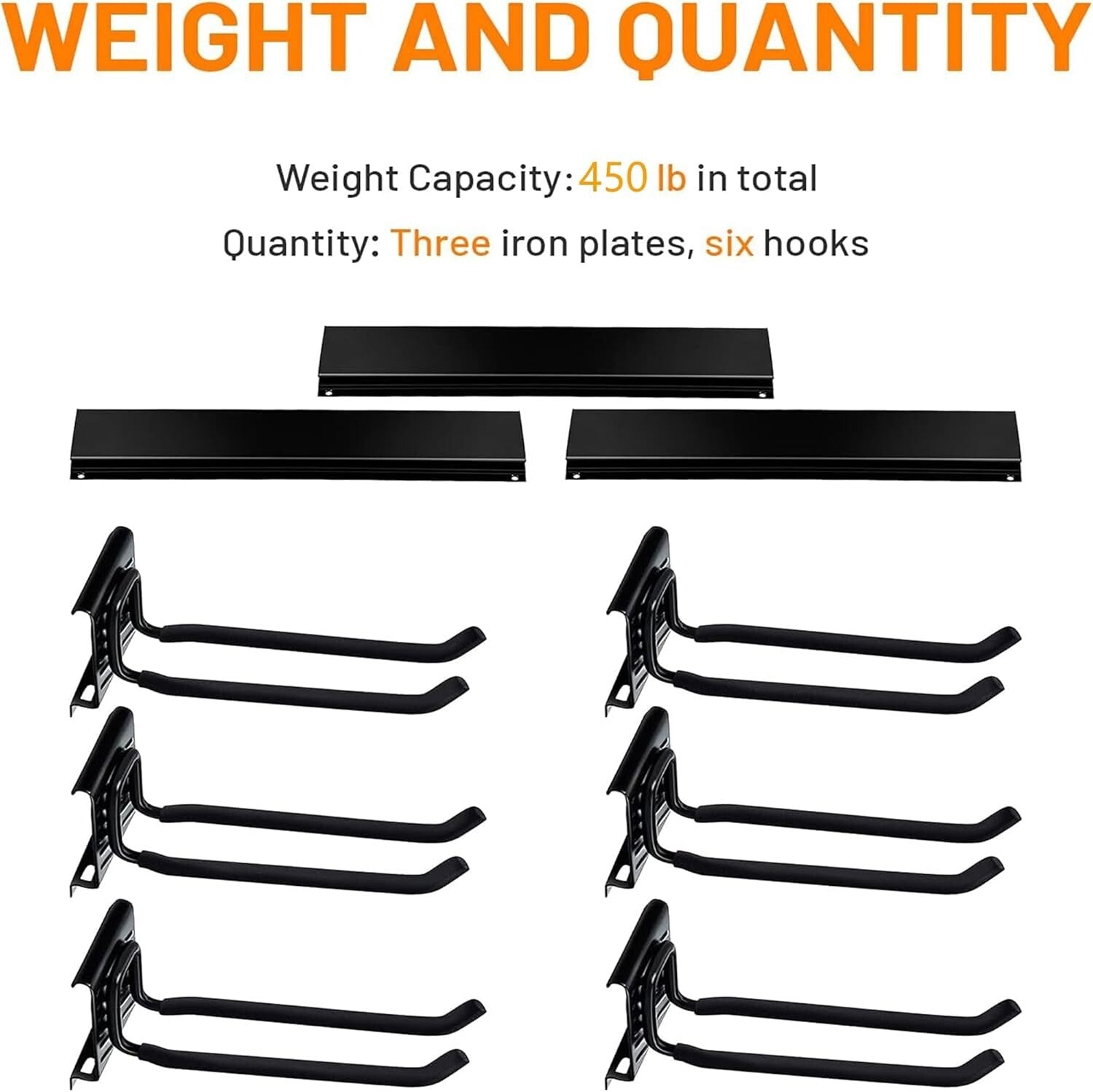 Customizable Garage Organization Wall Rack with 6 Heavy Duty Hooks - Space Saver