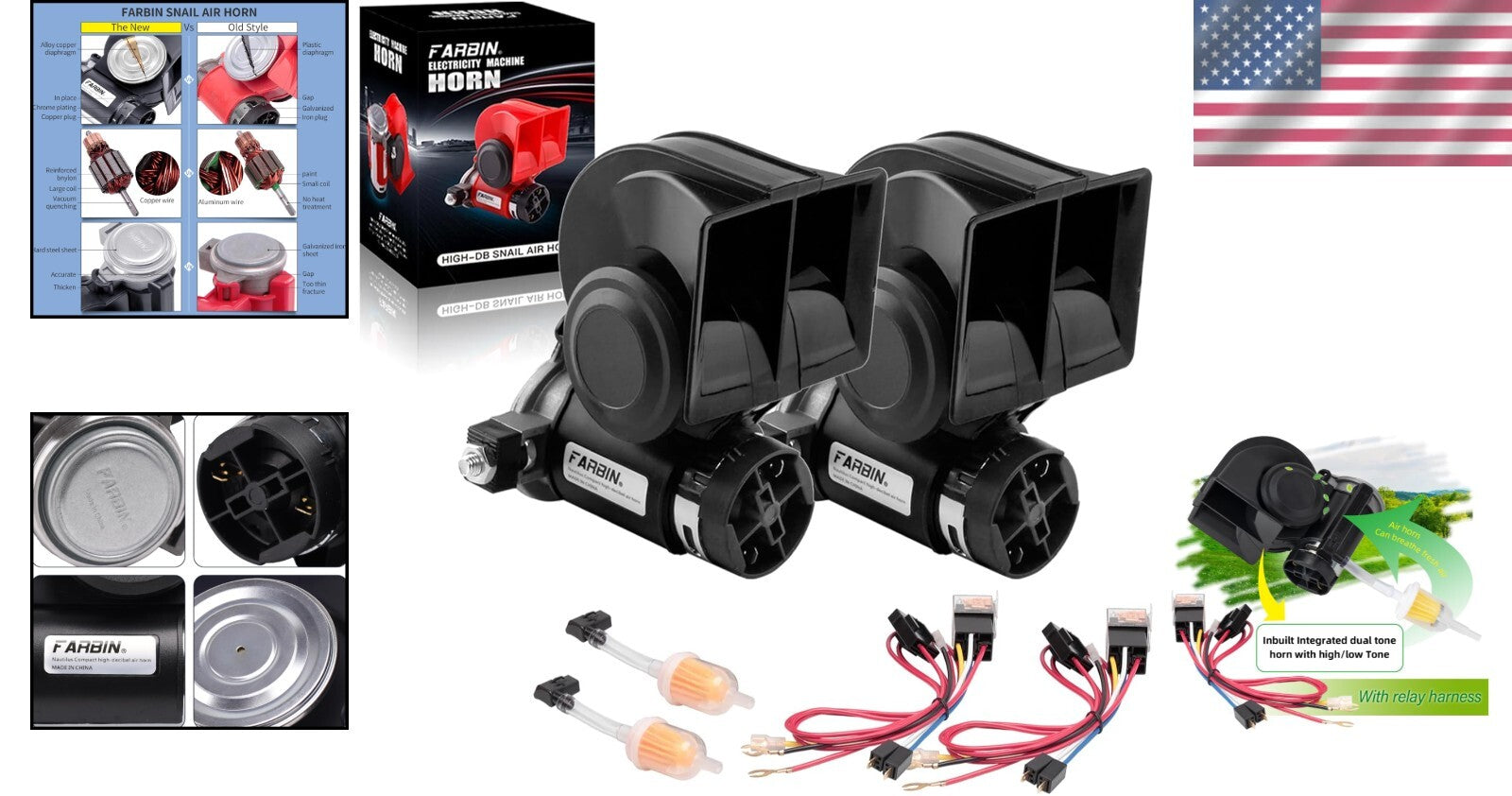 Durable Universal Fit 150 dB Air Horn Set for Cars, Trucks, and Boats - 2PCS