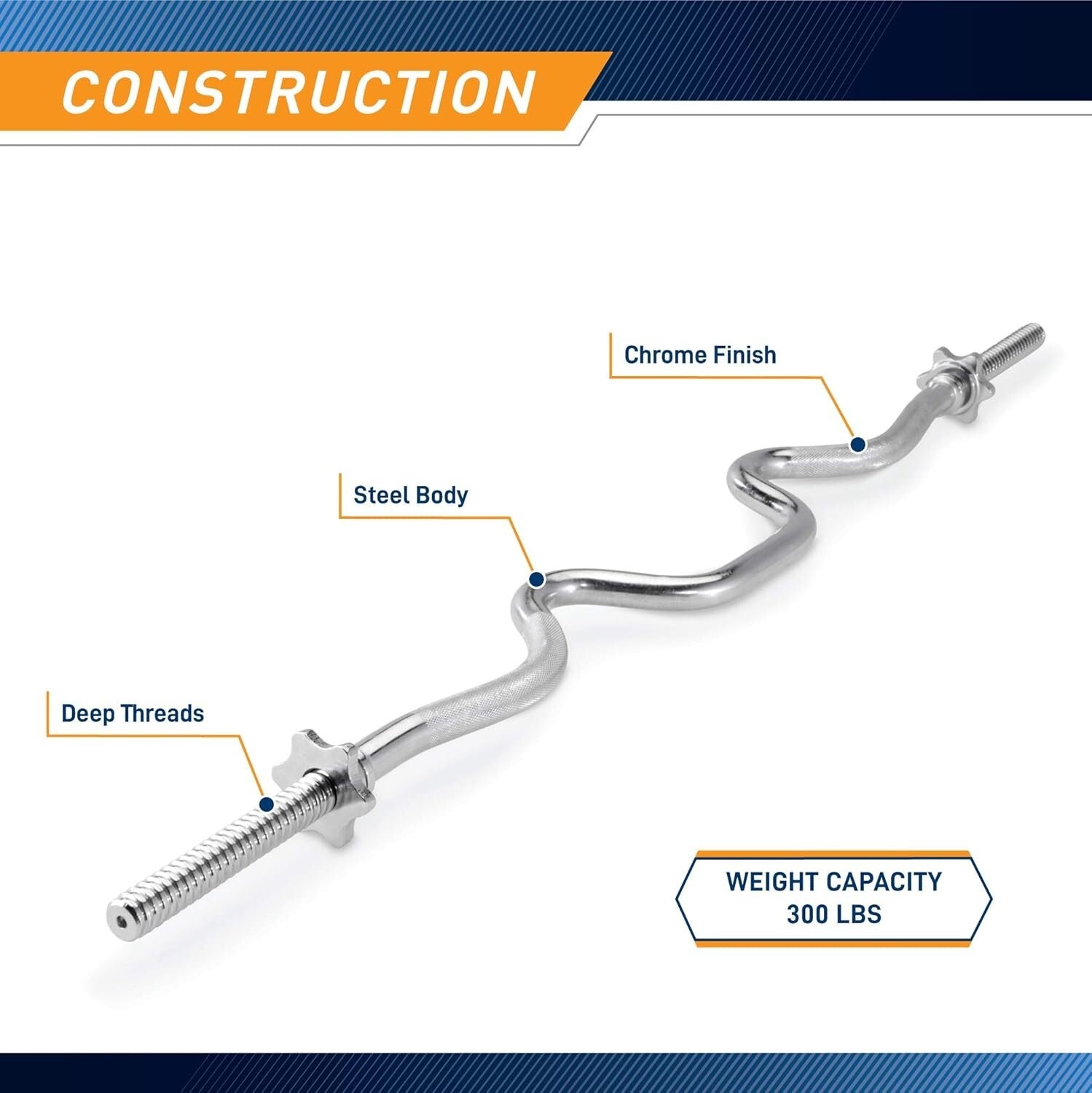 Durable 47" Standard Curl Bar with Spin-Lock Collars for Efficient Workouts