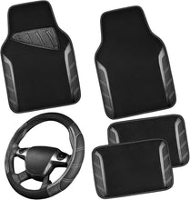 Load image into Gallery viewer, Carbon Fiber Black Steering Wheel Cover &amp; Waterproof Car Mats for All Vehicles