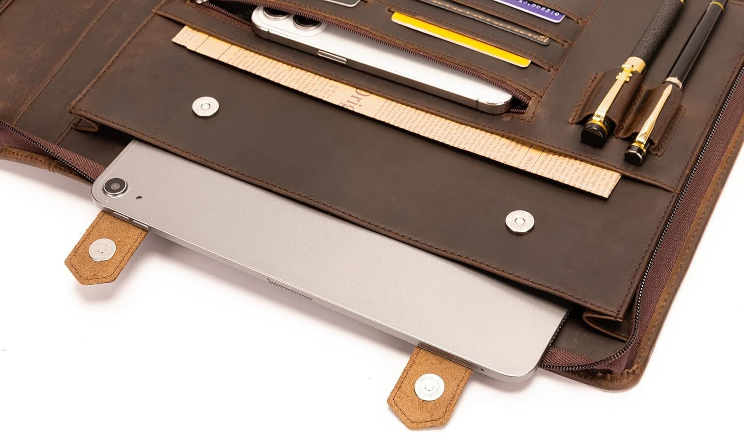 Stylish Zippered Checkbook Binder for Business Checks - Leather 7 Ring System