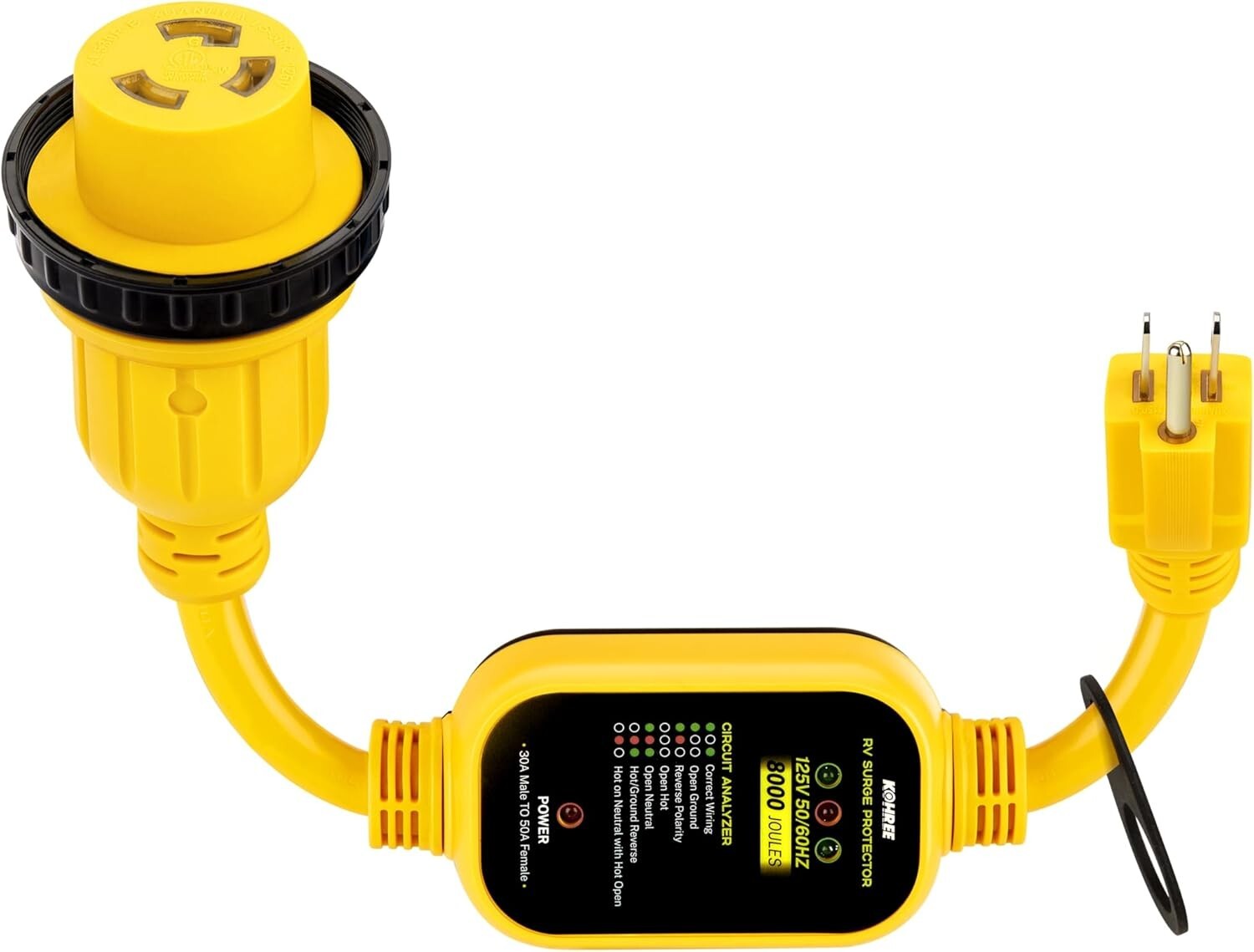 Surge Protected 30 Amp to 110V RV Power Adapter with Twist Lock & LED Indicators
