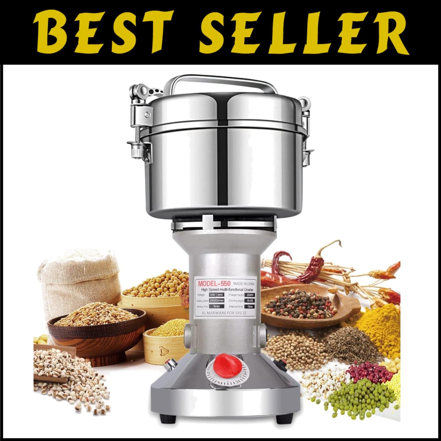 Multipurpose Electric Spice and Herb Grinder - 2000W Power for 550g Capacity