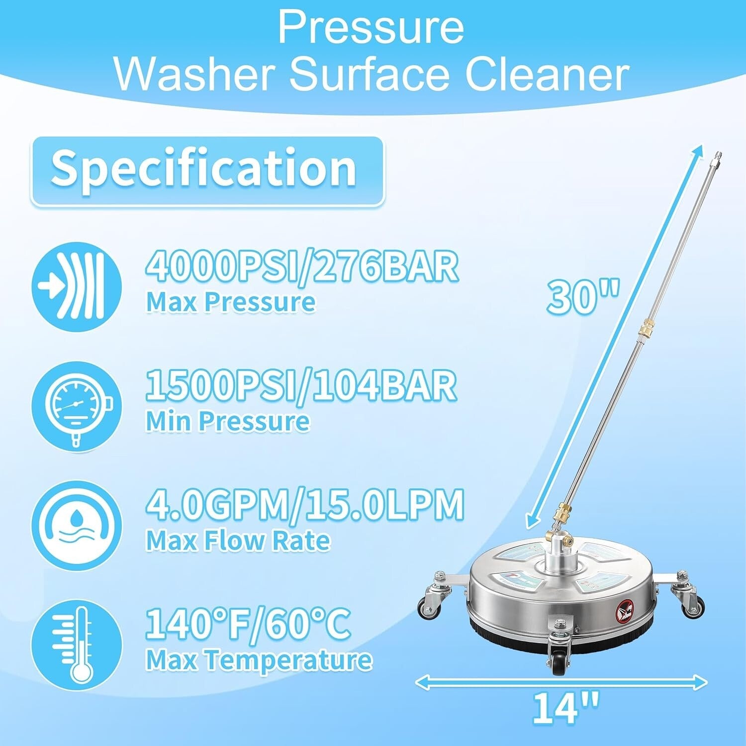 Circle 14" Surface Cleaner with Quick Connect - 4000 PSI Power Washer Accessory