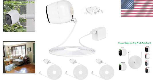 Easy Install 30FT Weatherproof Power Cables for Arlo Pro & Pro 2 with QC Adapter